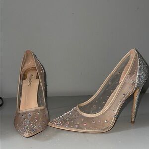 Milor Women's Sparkling Heels - Tan and Silver